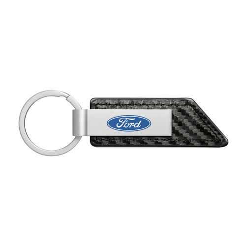 Ford Logo Carbon Fiber Texture Black PU Leather Strap Key Chain