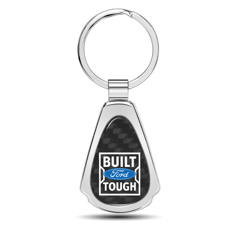 Ford Built-Ford-Tough Real Black Carbon Fiber Chrome Metal Teardrop Key Chain