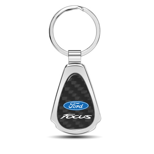 Ford Focus Real Black Carbon Fiber Chrome Metal Teardrop Key Chain
