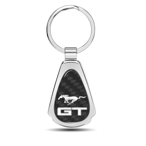 Ford Mustang GT Real Black Carbon Fiber Chrome Metal Teardrop Key Chain