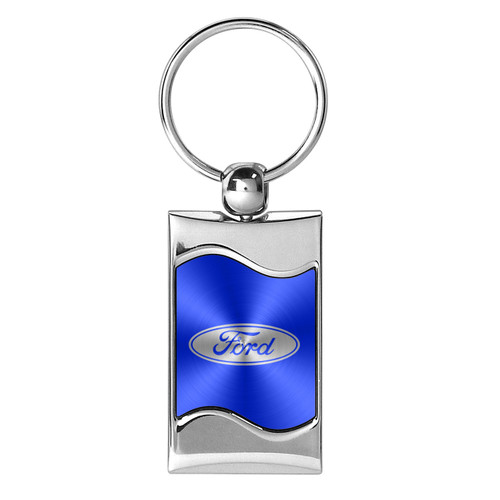 Ford Logo Blue Spun Brushed Metal Key Chain