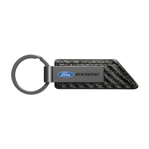 Ford Edge Gunmetal Black Gray Metal Plate Carbon Fiber Texture Black Leather Key Chain