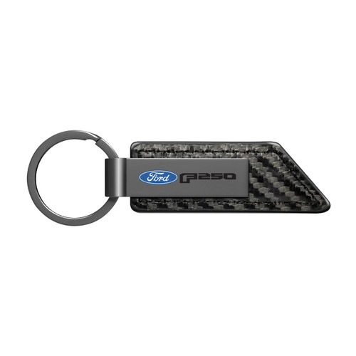 Ford F250 Gunmetal Black Gray Metal Plate Carbon Fiber Texture Black Leather Key Chain