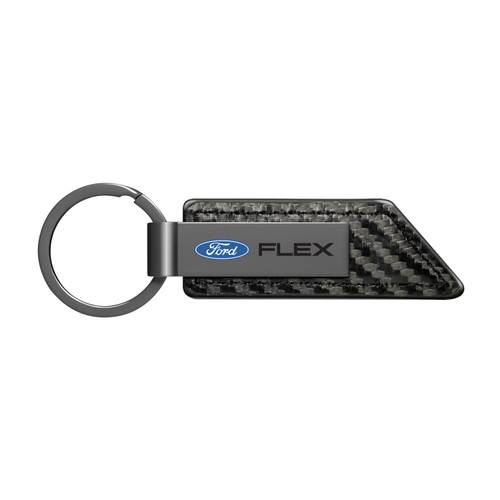 Ford Flex Gunmetal Black Gray Metal Plate Carbon Fiber Texture Black Leather Key Chain