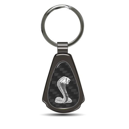 Ford Mustang Cobra Real Black Carbon Fiber Gunmetal Black Metal Teardrop Key Chain