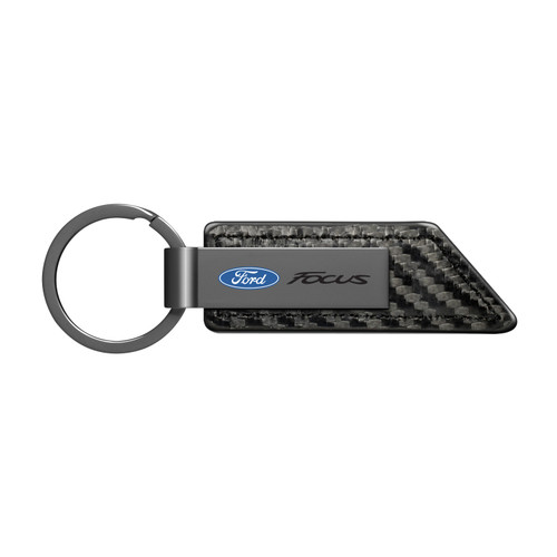 Ford Focus Gunmetal Black Gray Metal Carbon Fiber Texture Black Leather Key Chain