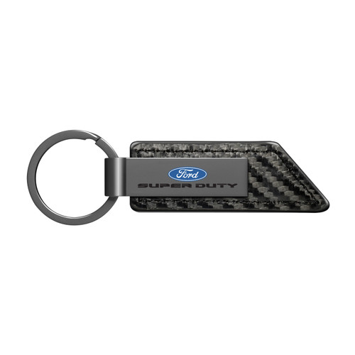 Ford Super-Duty Gunmetal Black Gray Metal Plate Carbon Fiber Texture Leather Key Chain