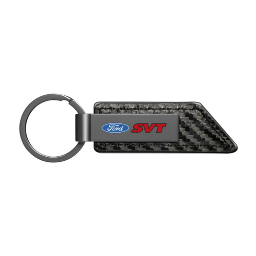 Ford SVT Gunmetal Black Gray Metal Plate Carbon Fiber Texture Black Leather Key Chain