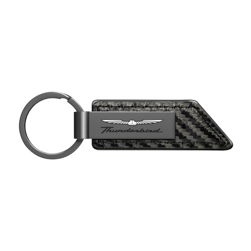 Ford Thunderbird Gunmetal Black Gray Metal & Carbon Fiber Texture Leather Key Chain