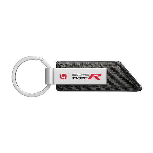 Honda Red Logo Civic Type-R Carbon Fiber Texture Black PU Leather Strap Key Chain