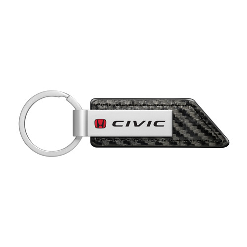 Honda Red Logo Civic Carbon Fiber Texture Black PU Leather Strap Key Chain