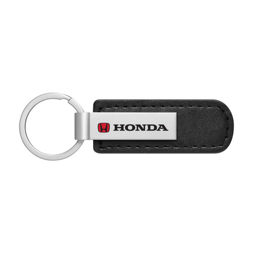 Honda Logo in Red Silver Metal Black PU Leather Strap Key Chain