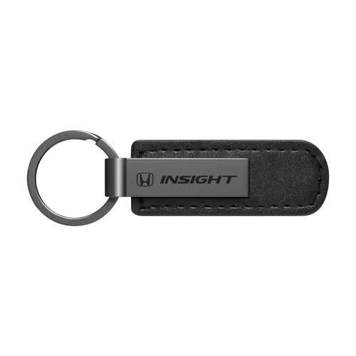 Honda Insight Gunmetal Black Metal Plate PU Leather Strap Key Chain
