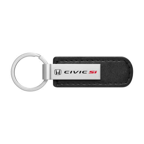 Honda Civic Si Silver Metal Black PU Leather Strap Key Chain