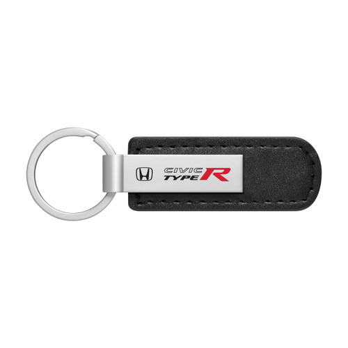 Honda Civic Type-R Silver Metal Black PU Leather Strap Key Chain