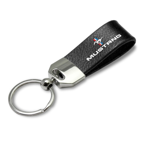Ford Mustang Tri-Bar Large Genuine Black Leather Loop Strap Key Chain