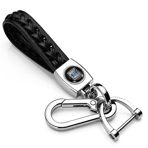 Built-Ford-Tough in Black Braided Rope Style Genuine Black Leather Key Chain