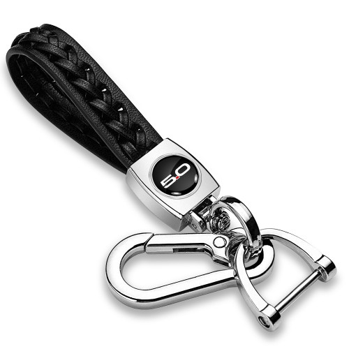 Ford Mustang 5.0 in Black Braided Rope Style Genuine Black Leather Key Chain