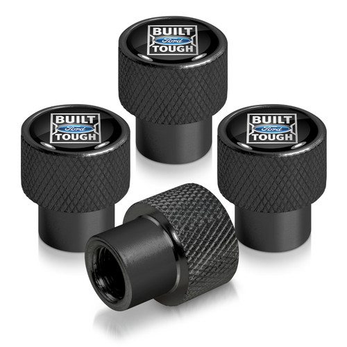 Ford Built-Ford-Tough in Black on Black Aluminum Tire Valve Stem Caps
