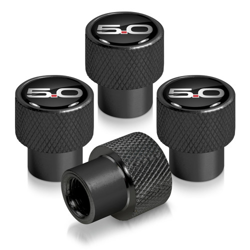 Ford Mustang GT 5.0 in Black on Black Aluminum Tire Valve Stem Caps Ford Mustang GT 5.0 in Black on Black Aluminum Tire Valve Stem Caps