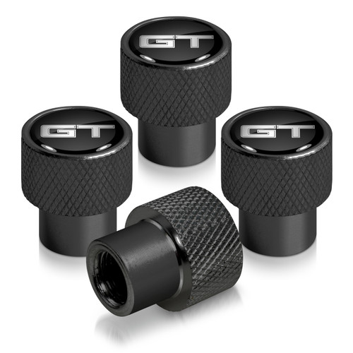 Ford Mustang GT in Black on Black Aluminum Tire Valve Stem Caps Ford Mustang GT in Black on Black Aluminum Tire Valve Stem Caps