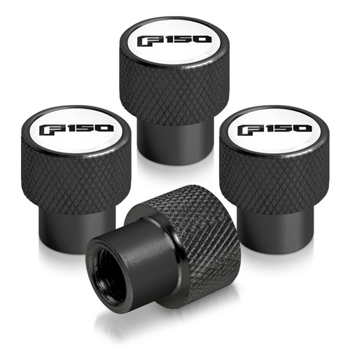 Ford F-150 2015 to 2020 in White on Black Aluminum Tire Valve Stem Caps