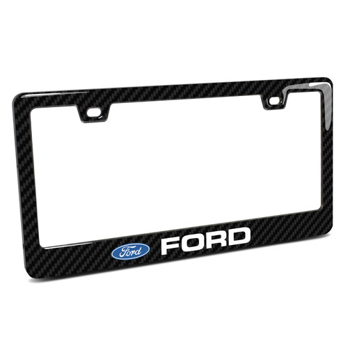 Ford Logo Black Real 3K Carbon Fiber Finish ABS Plastic License Plate Frame