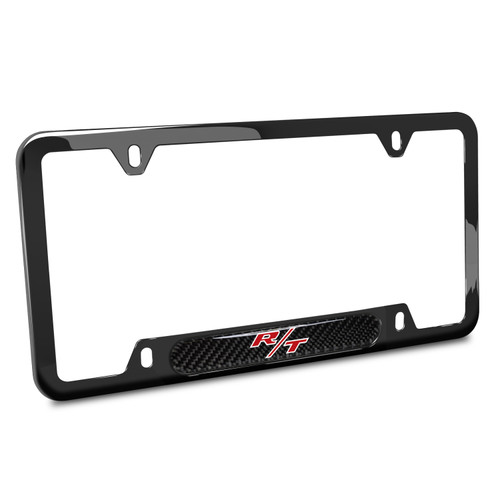Dodge R/T Logo Real Carbon Fiber Insert Black Stainless Steel License Plate Frame