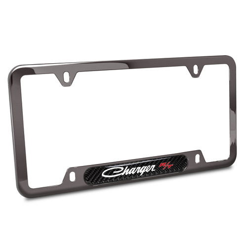 Dodge Charger R/T Classic Real Carbon Fiber Insert Gunmetal Chrome Stainless Steel License Plate Frame