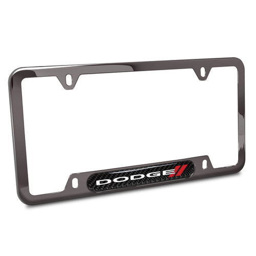 Dodge Real Carbon Fiber Insert Gunmetal Chrome Stainless Steel License Plate Frame Dodge Real Carbon Fiber Insert Gunmetal Chrome Stainless Steel License Plate Frame