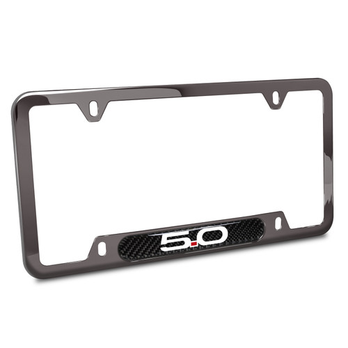 Ford Mustang 5.0 Real Carbon Fiber Insert Gunmetal Chrome Stainless Steel License Plate Frame