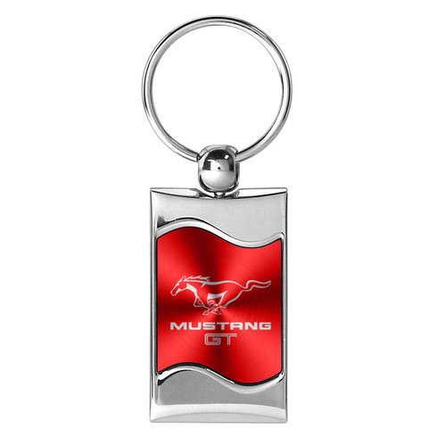 Ford Mustang GT Red Spun Brushed Metal Key Chain