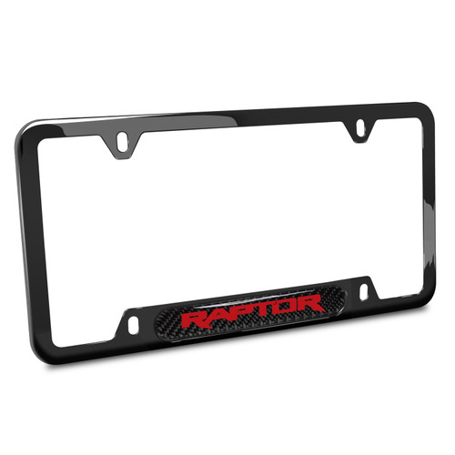 Ford F-150 Raptor in Red Real Carbon Fiber Insert Black Stainless Steel License Plate Frame