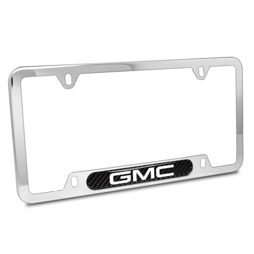 GMC Real Carbon Fiber Nameplate Chrome Stainless Steel License Plate Frame
