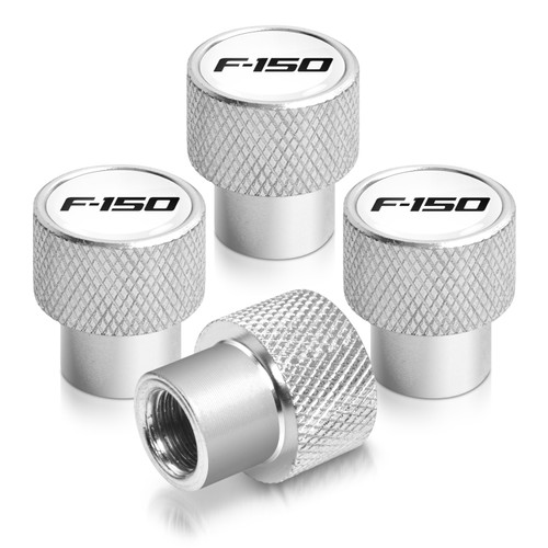 Ford F-150 in White on Silver Chrome Aluminum Tire Valve Stem Caps