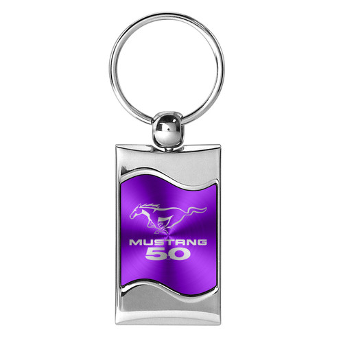 Ford Mustang 5.0 Purple Spun Brushed Metal Key Chain
