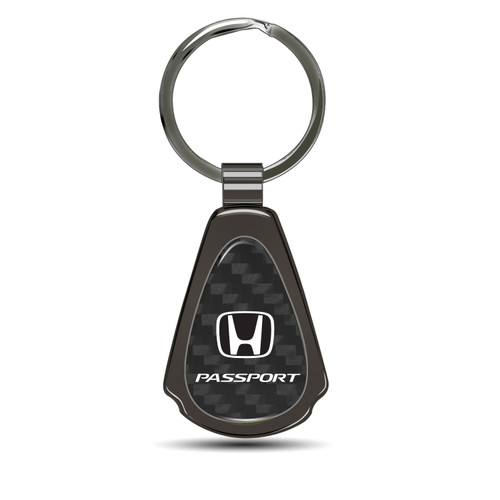 Honda Passport Real Black Carbon Fiber Gunmetal Black Metal Teardrop Key Chain