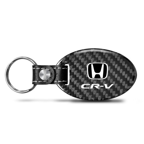 Honda CR-V Real Carbon Fiber Large Oval Shape with Black Leather Strap Key Chain