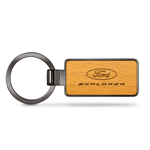 Ford Explorer Laser Engraved Maple Wood Gunmetal Frame Case Key Chain