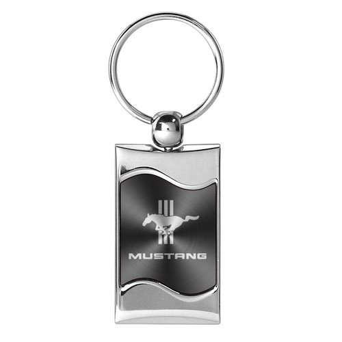 Ford Mustang Logo Gray Spun Brushed Metal Key Chain
