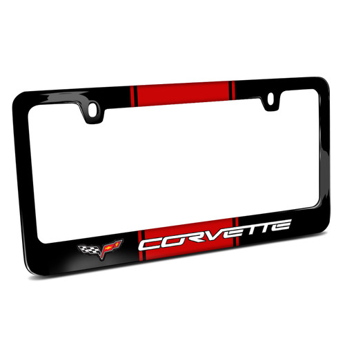Chevrolet Corvette C6 Racing Stripe Black Metal License Plate Frame