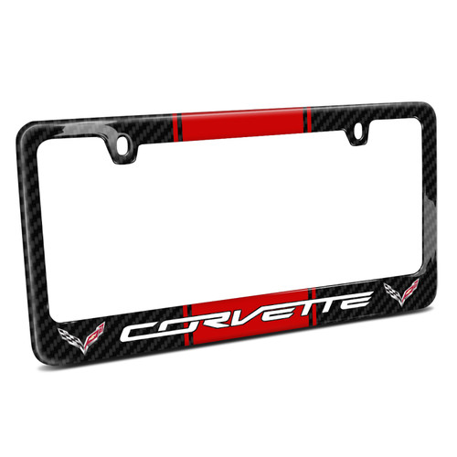 Chevrolet 2014 Corvette C7 Dual Logo racing Stripes Metal License Plate Frame