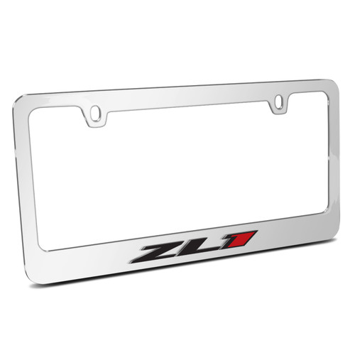 Chevrolet Camaro ZL1 Color Logo 3D Embossed Letters on Mirror Chrome Metal License Plate Frame
