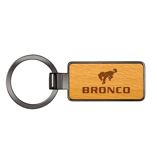 Ford Bronco Laser Engraved Maple Wood Gunmetal Frame Case Key Chain