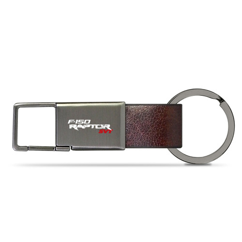 Ford F-150 Raptor SVT Brown Leather Strap Gunmetal Pull-out Metal Key Chain