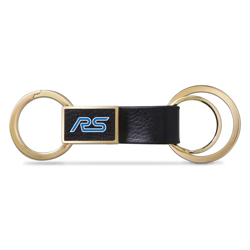 Ford Focus RS Black Leather insert Golden Metal Leather Strap Key Chain