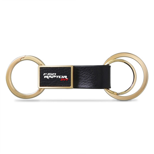 Ford F-150 Raptor SVT Black Leather insert Golden Metal Leather Strap Key Chain