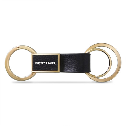 Ford F-150 Raptor Black Leather insert Golden Metal Leather Strap Key Chain