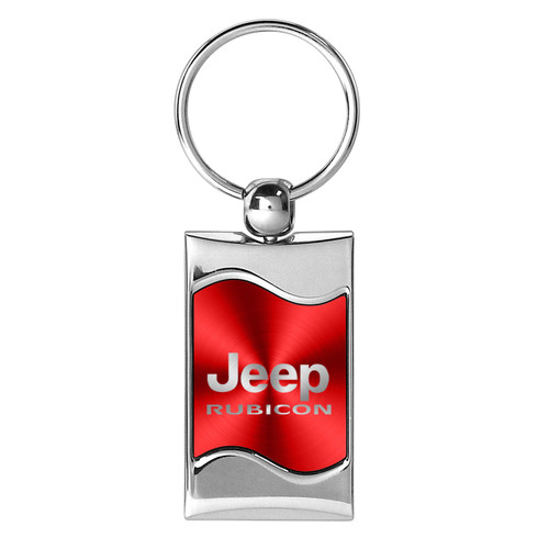 Jeep Rubicon Red Spun Brushed Metal Key Chain, Official Licensed