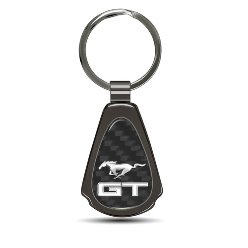 Ford Mustang GT Real Black Carbon Fiber Gunmetal Black Metal Teardrop Key Chain